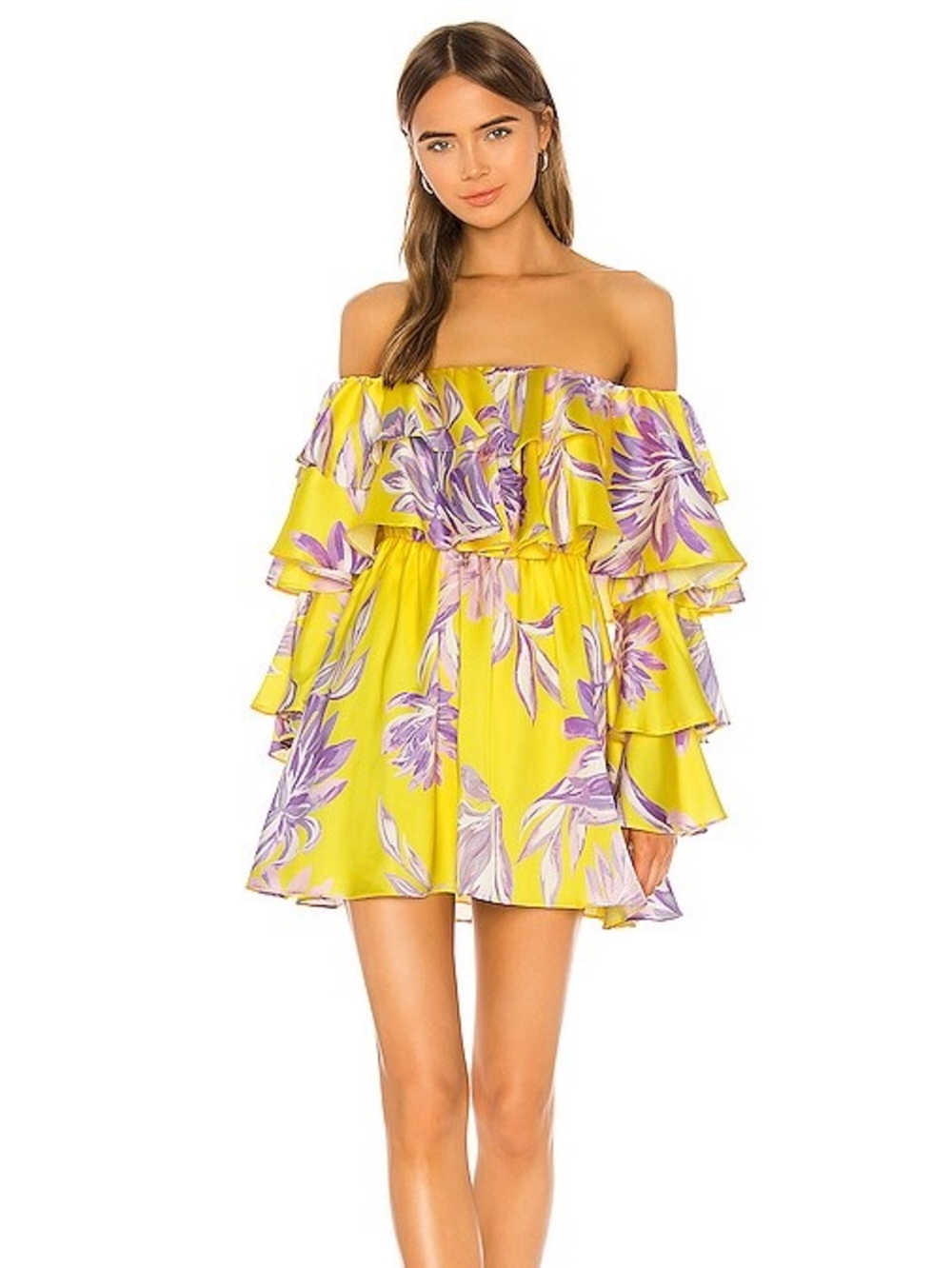 NEW HOUSE OF HARLOW 1960 Julita Mini Dress in Yellow Dahlia Floral